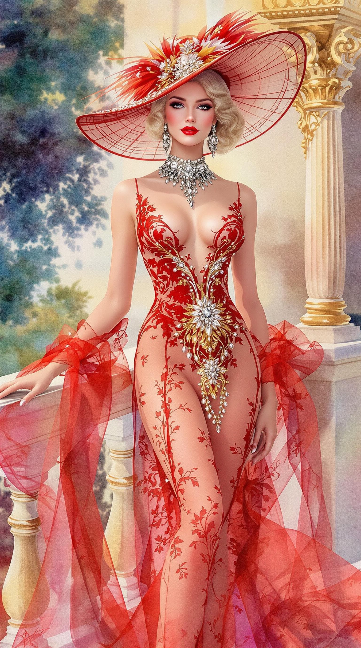 AI generated: A luxurious and elegant watercolor painting in the style of Alexander Jameson, featuring a refined a...