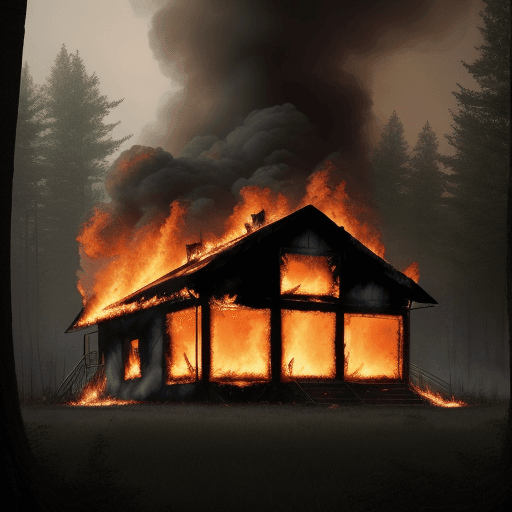 AI generated: A realistic house burning in a forest
