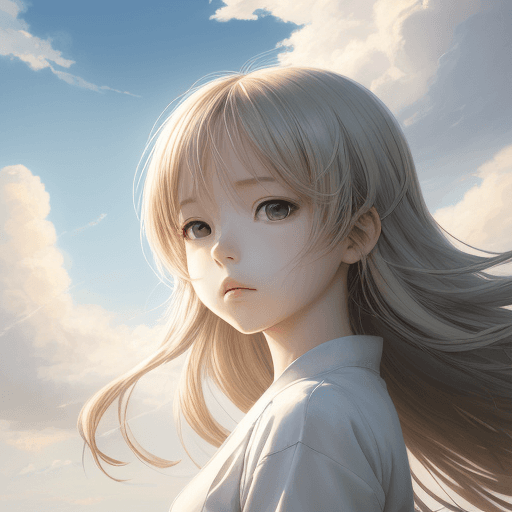 AI generated: girl in light clothing, style artist oyari ashito, against the sky, sunny day, portrait, serenity, i...