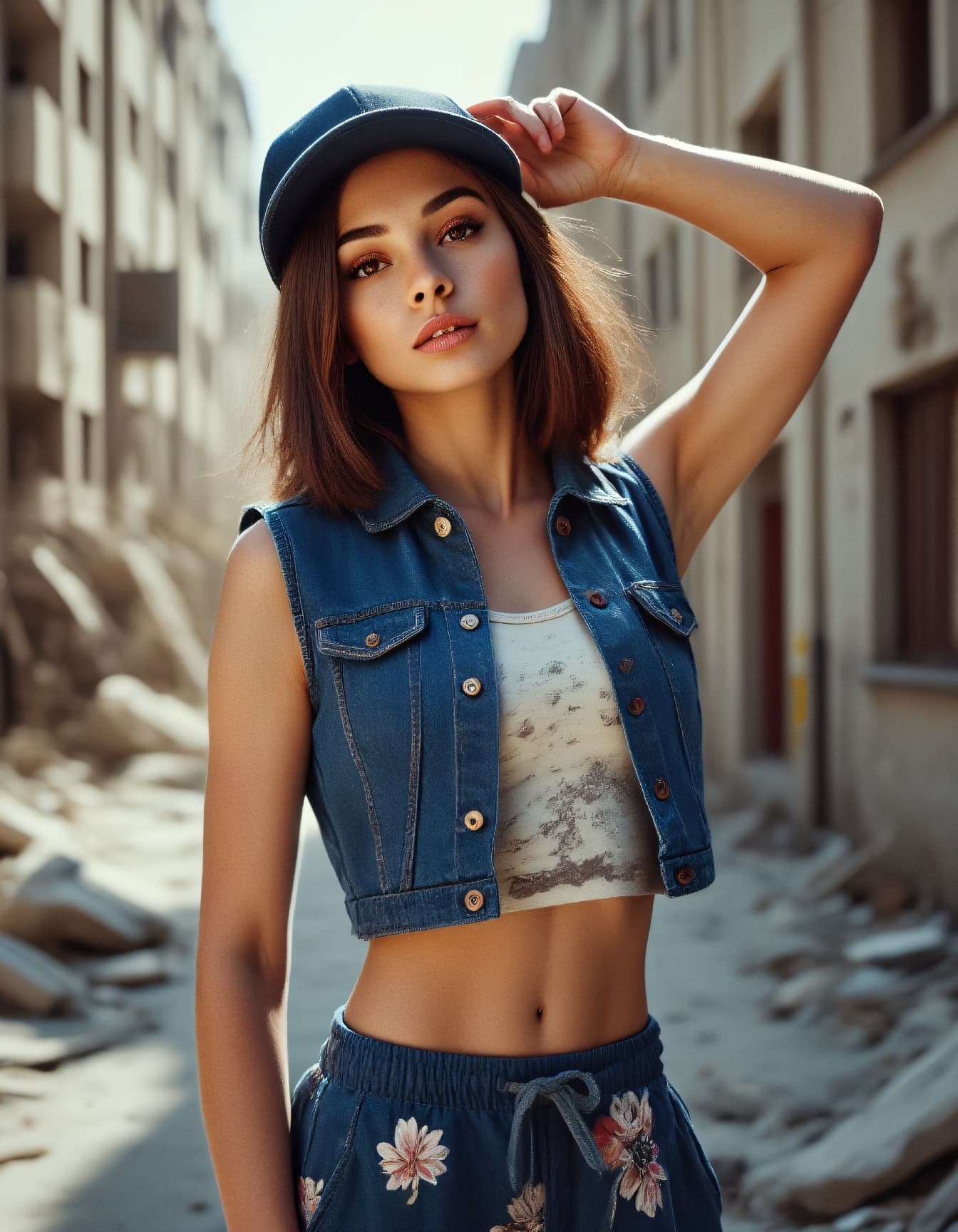 AI generated: instant photo full body photo of a 24-year-old Danish-Macedonian female bold fashionista with a warm...