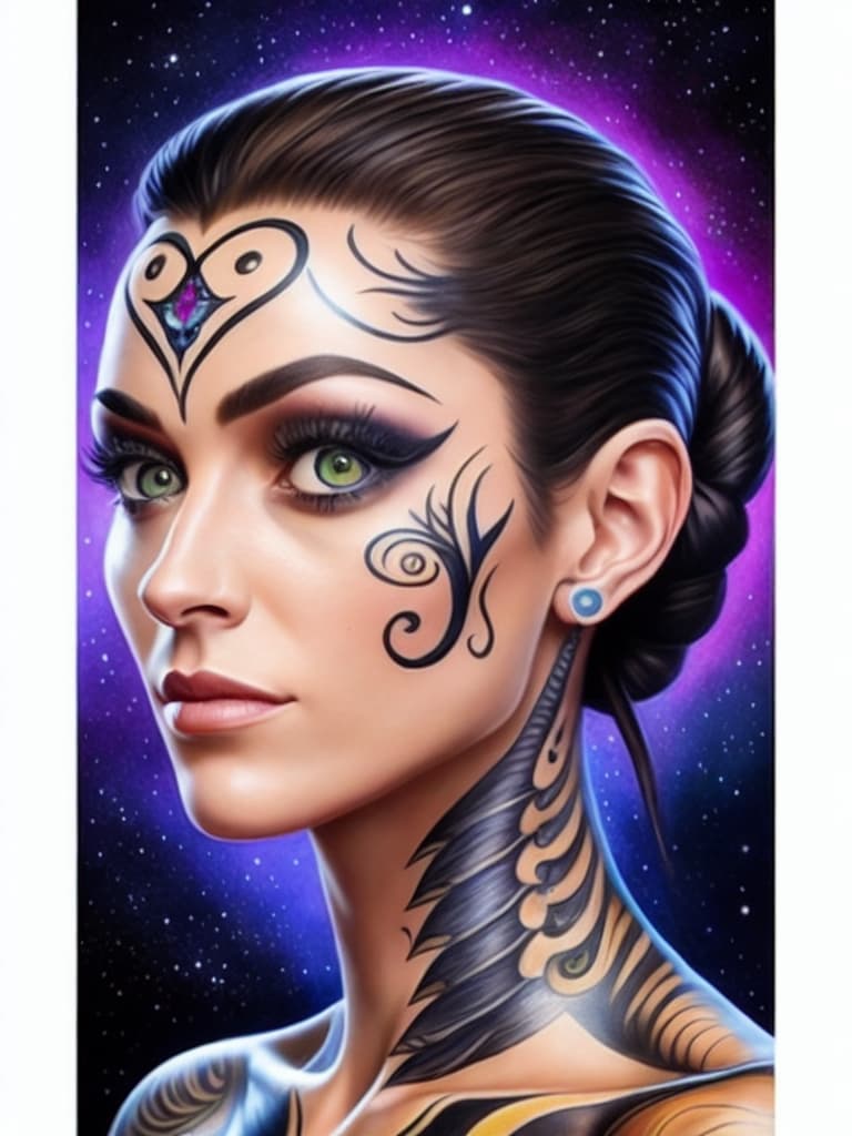 AI generated: A full body portrait of a beautiful ethereal alien being with tattoos, ultra realistic, beautiful de...