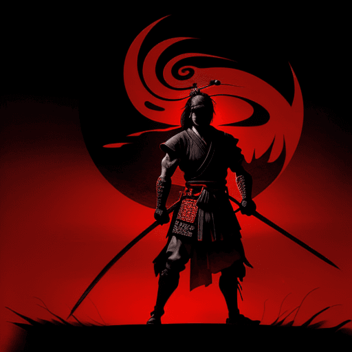 AI generated: the samurai at night with his sword, in the style of screen printing, epic fantasy scenes, comiccore...