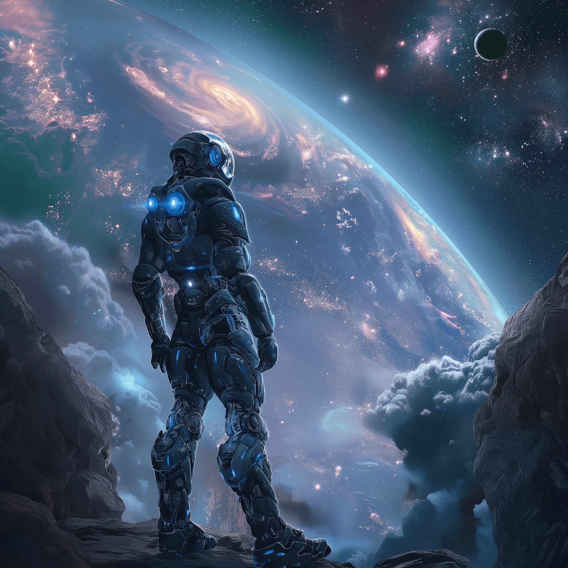 AI generated: Cool Robot space epic scene wallpaper --v 6.0