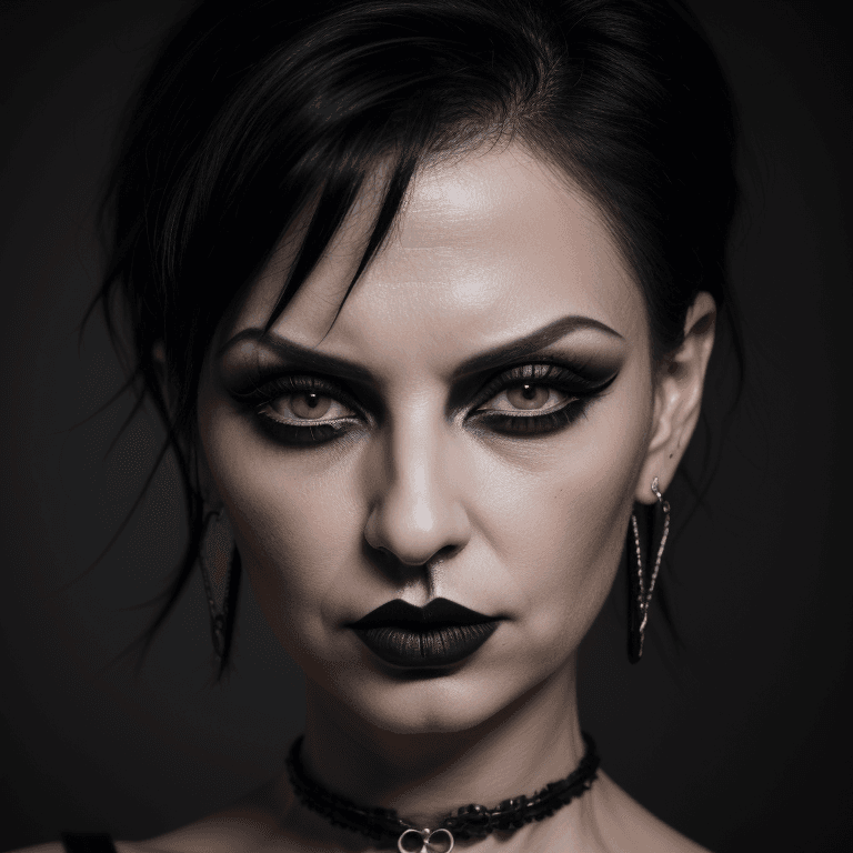 AI generated: hyper realistic headshot photo of a 40 year old italian, gothic woman, elegant, short black hair, sl...