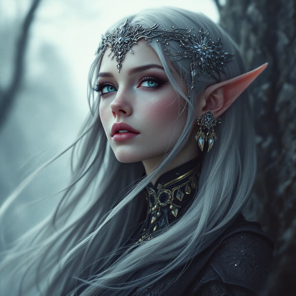 AI generated: mdjrny-v4 style portrait of female elf, intricate, elegant, highly detailed, digital painting, artst...