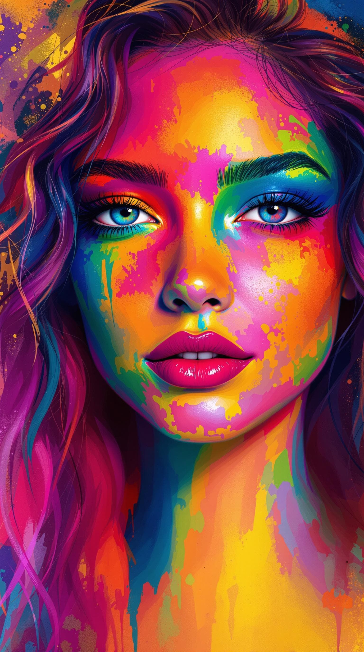 AI generated: Immerse yourself in the world of color with our "Multi-Color Face Paintings of People design prompt....