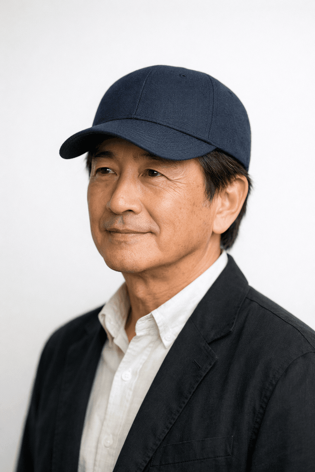 AI generated: An Asian man, approximately 60 years old, with an almond-shaped face, dark eyes, brown hair, and a s...