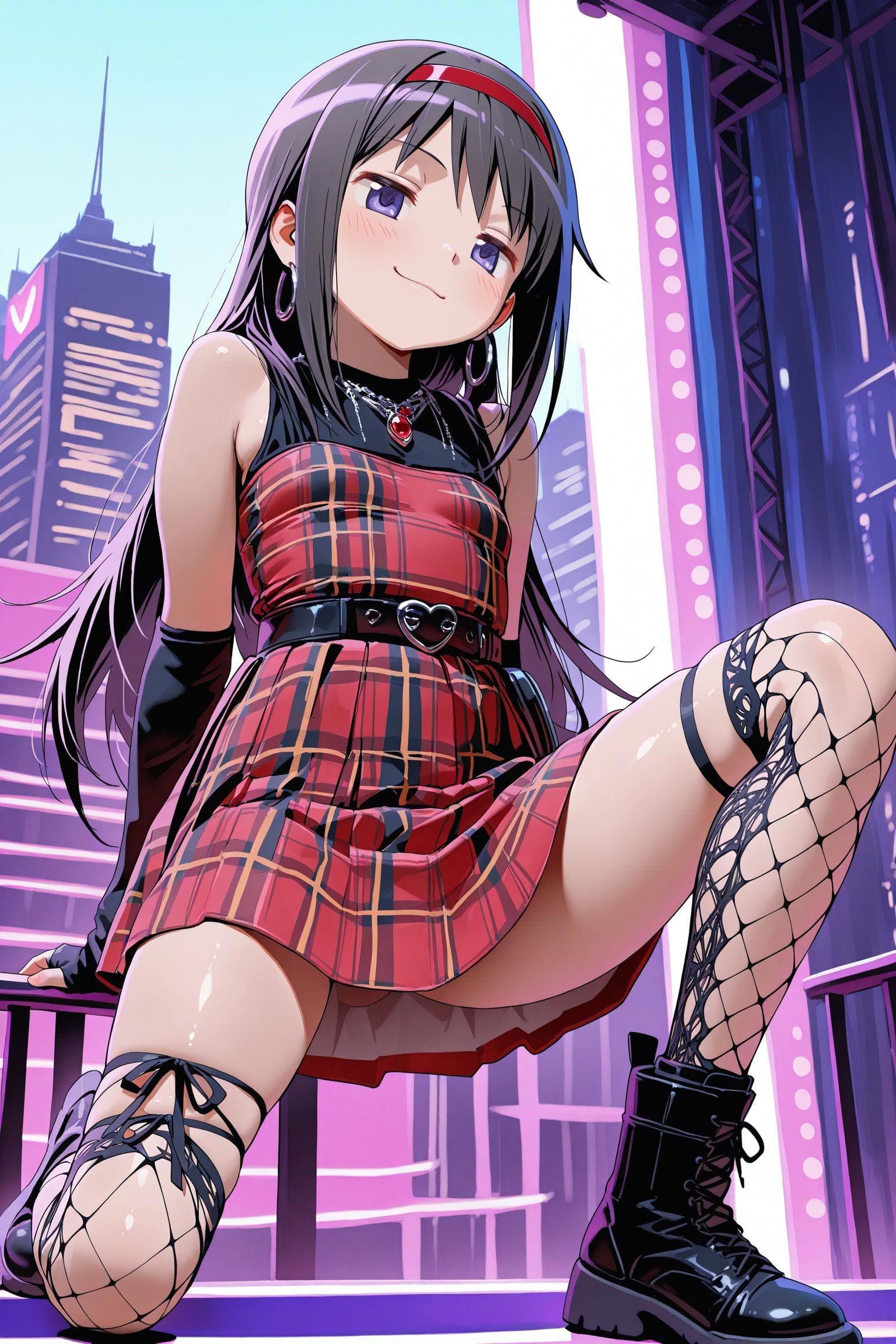 Gothic Punk Red Tartan Dress