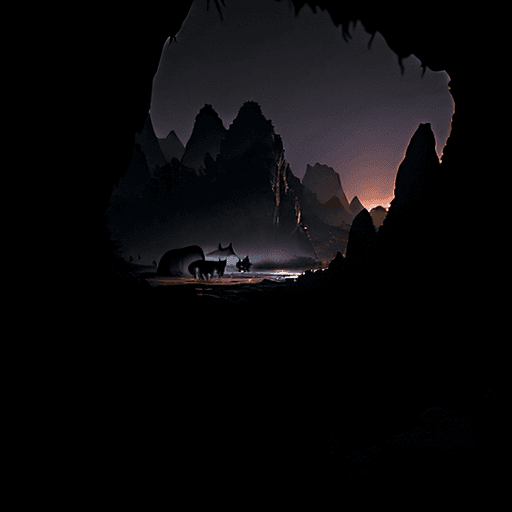 AI generated: ultra realistic realistic photo looking out the mouth of a cave that has vines and roots hanging fro...