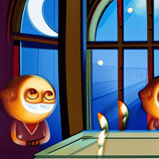 AI generated: 2 lab rats scientists creating the philosopher stone in a dark lab lit by candles, there's a window ...