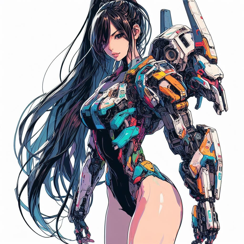 AI generated: digital art, best quality, highly detailed, manga style, solid manga colors, full-length body shot :...