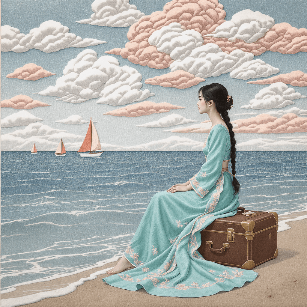 AI generated: A poetic scene designed as a traditional Chinese silk tapestry with raised embroidery and textile re...