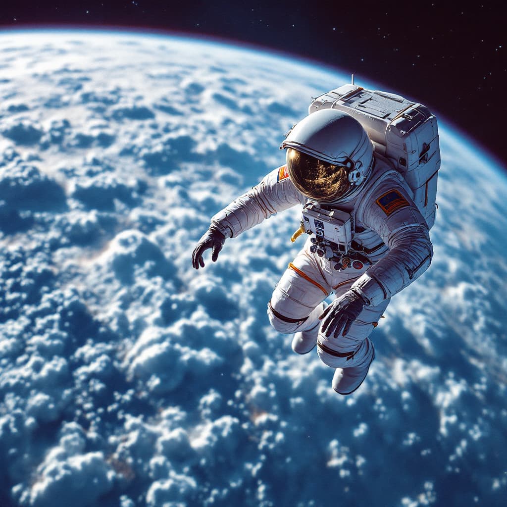 AI generated: an astronaut in orbit above earth is spacewalking outside a Campbell's soup can