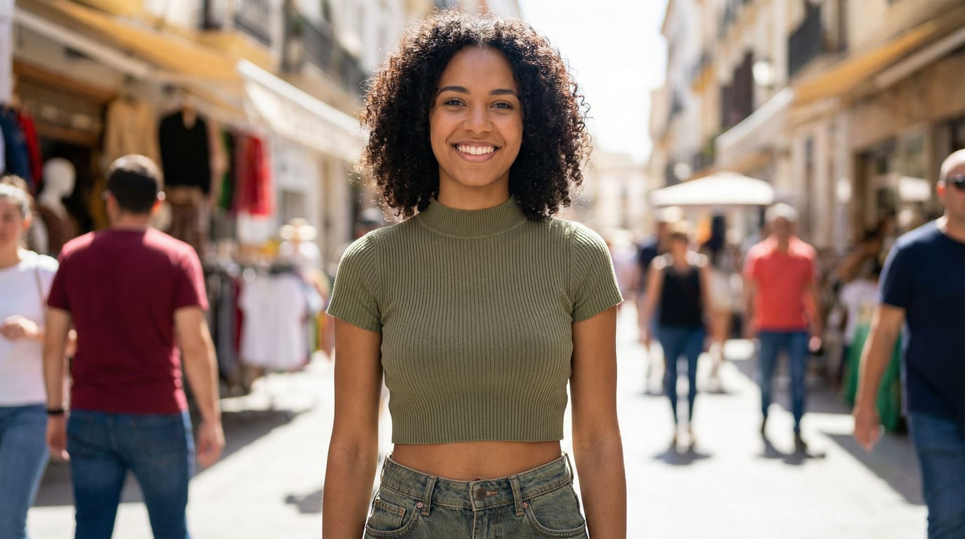 AI generated: beautiful girl with very large breasts in a tight cropped top