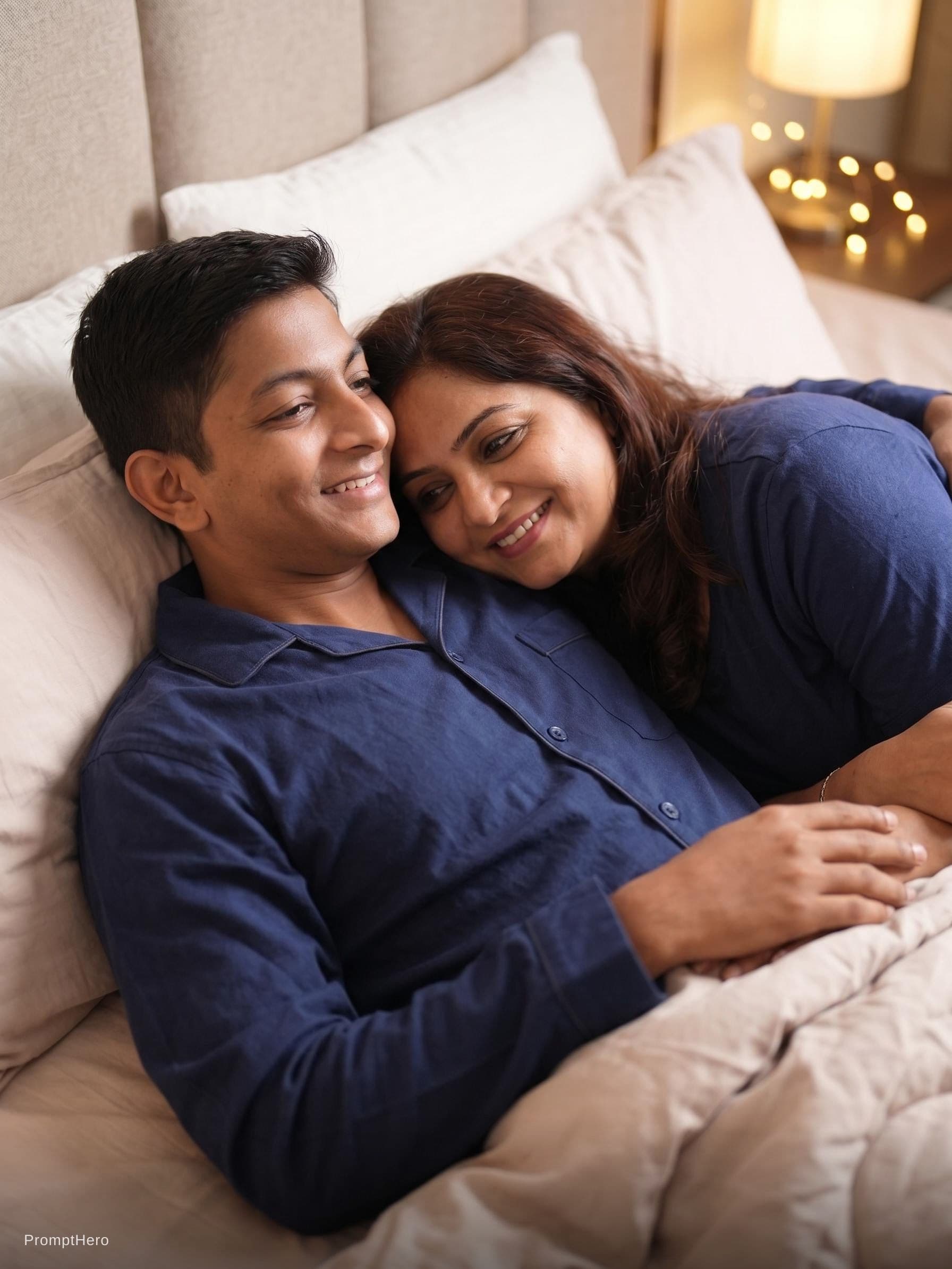 AI generated: Couples in bed change dress