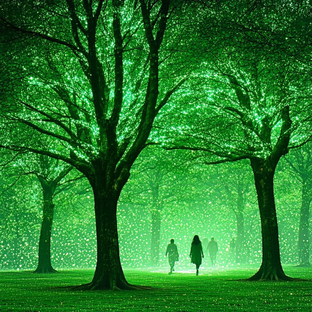 AI generated: .” The couch glided to a halt and settled down on the ground, nestling itself between some wide tree...