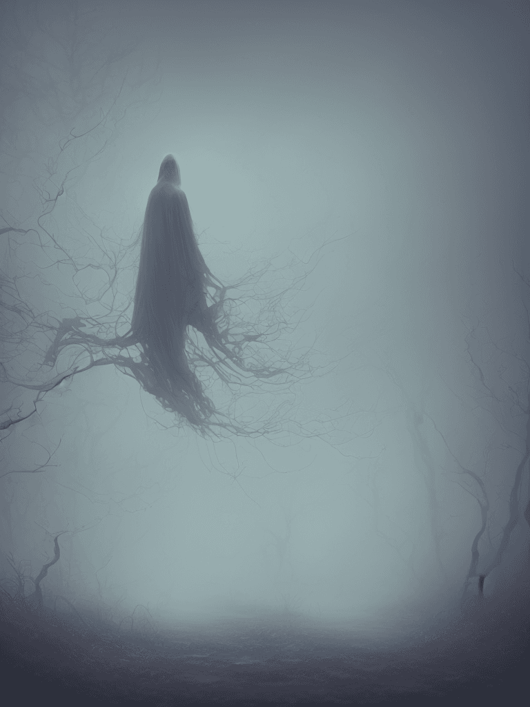 AI generated: Ghost in fog, Realistic, Hauntingly beautiful,feerie lighting, wispy tendrils, etherial, Highly deta...