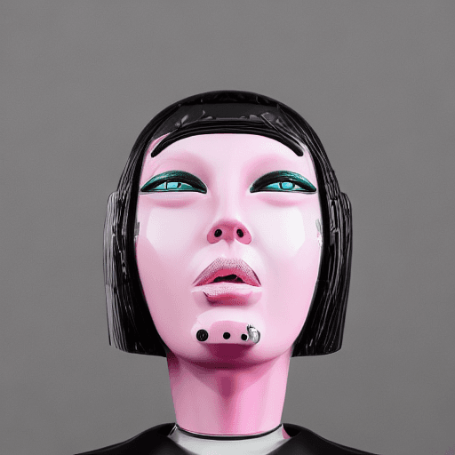 AI generated: woman bionic ceramic glossy pink face sculpture, pushed out of the background, front view, brightly ...