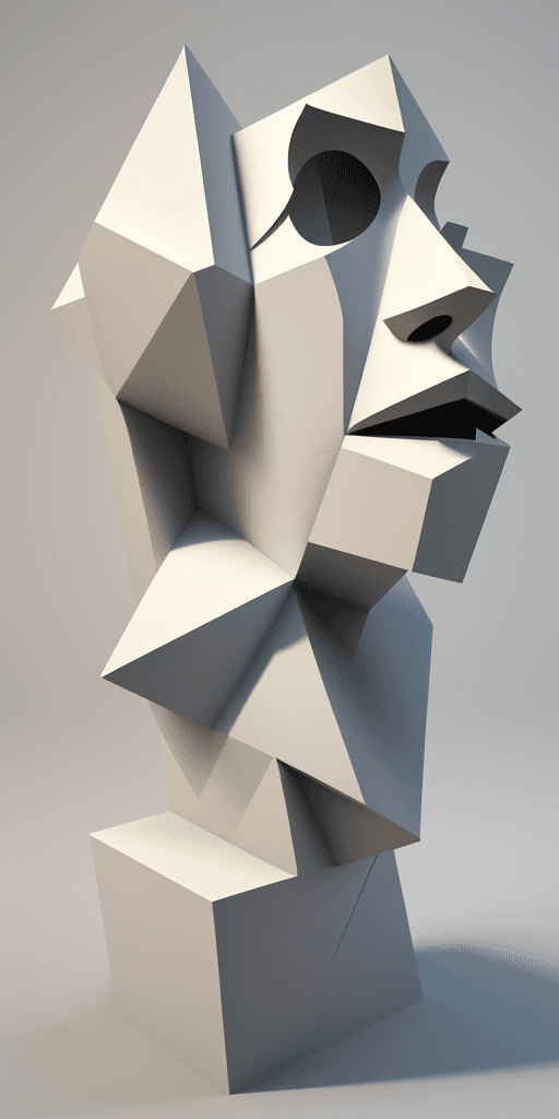 AI generated: Establish the foundation of the 3D cubist face, drawing influence from Picasso's fragmented and geom...