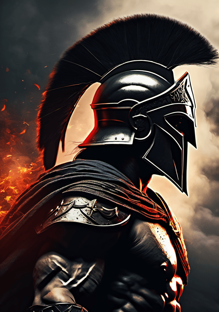 AI generated: wallpaper portrait of a spartan warrior, powerful, brutal, epic composition, digital painting, (expr...