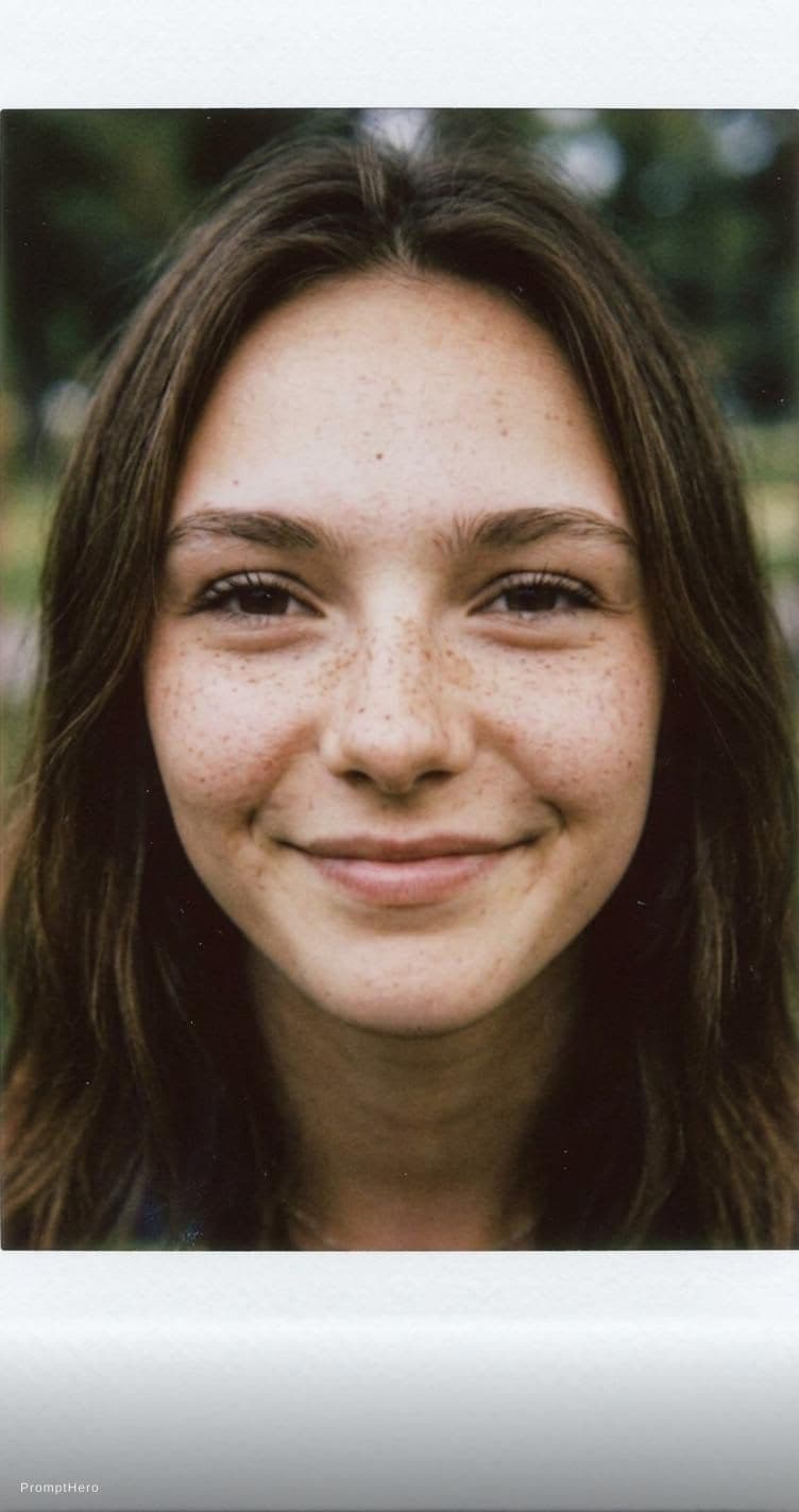 AI generated: input photo, 18-21 years old, brown hair, high-quality photo portrait, shot on a Polaroid camera, do...