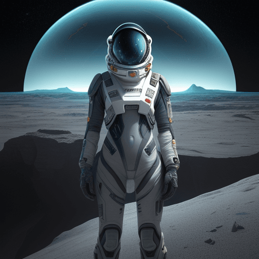 AI generated: **Amidst the untamed landscapes of an alien world, an intrepid human character dons an advanced spac...