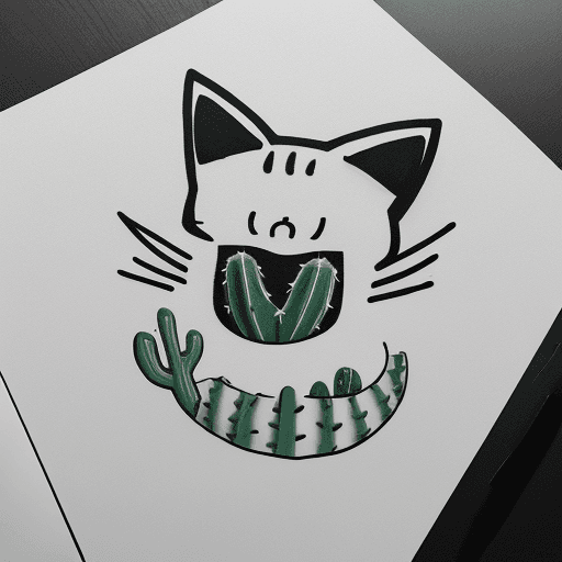 AI generated: Tattoo design that symbolically represents the concepts of  cat, cactus, trust, road, and sea in a m...