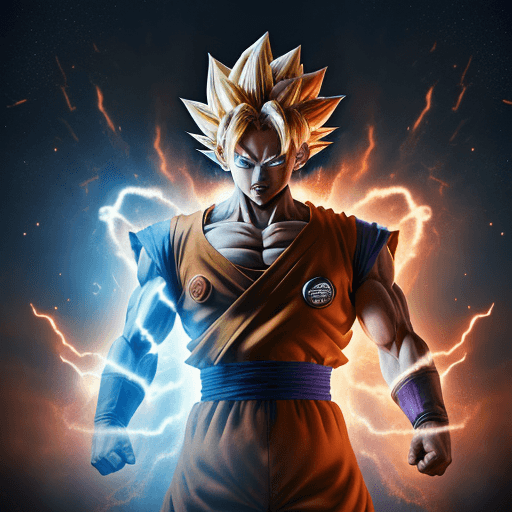 AI generated: Dragonball Z super Goku, high detail, transforming into Ultra Instinct, earth breaking apart, body r...