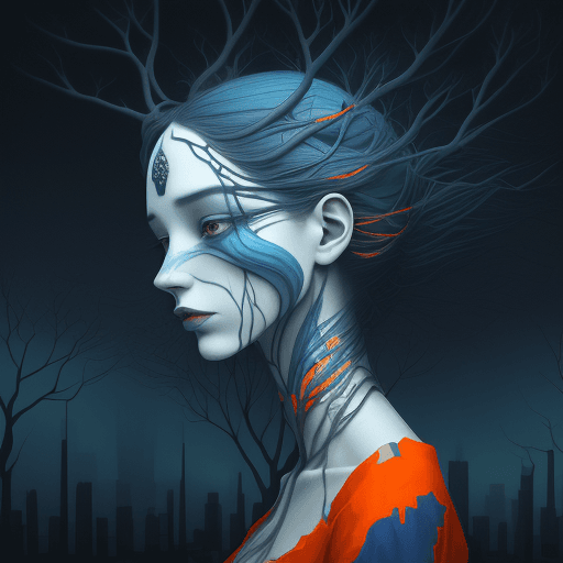 AI generated: a colorful digital artwork of a woman's head and branches, in the style of haunting houses, graceful...