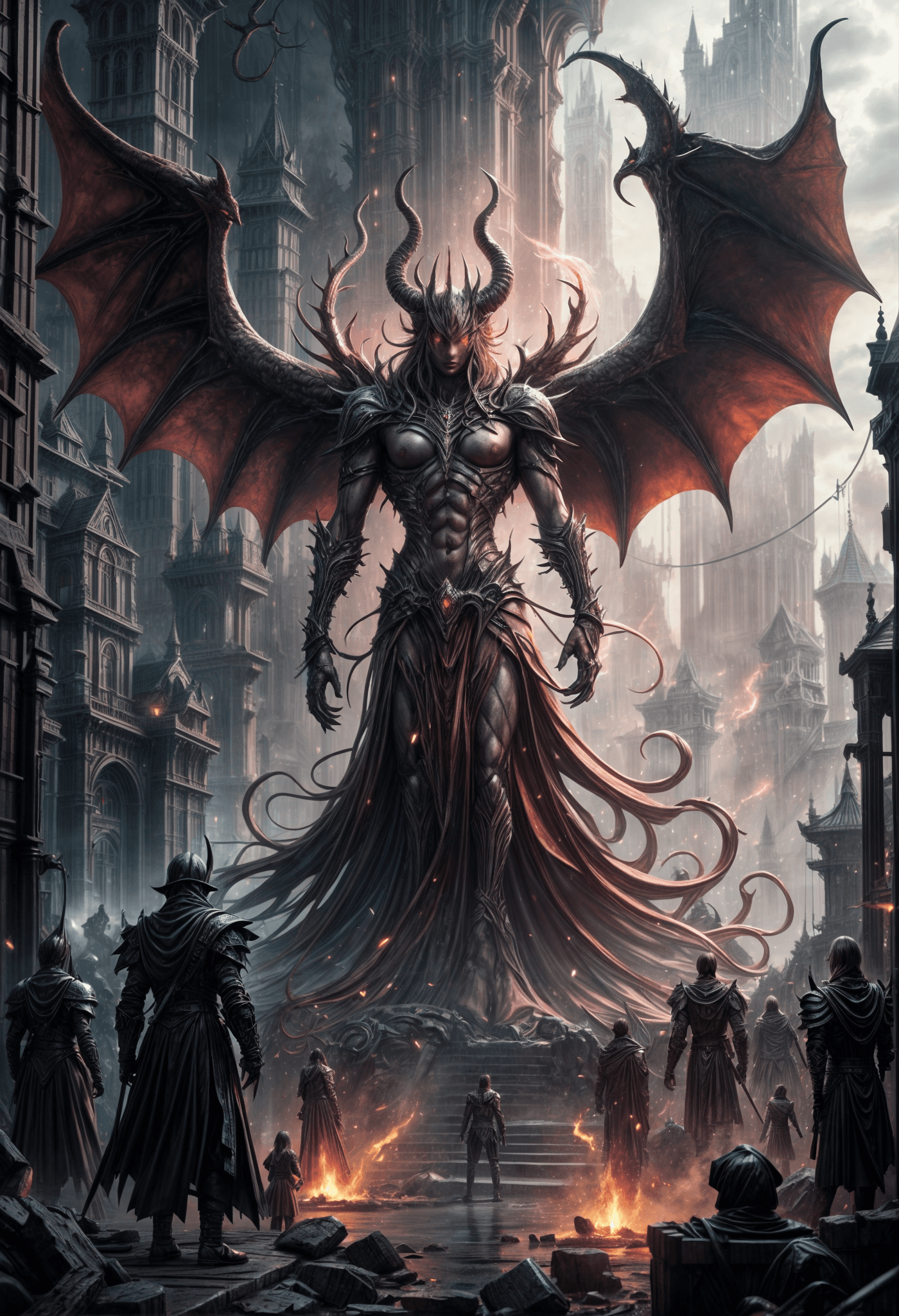 AI generated: Underworld metropolis, demon markets and angelic sanctuaries, channeling a supernatural anime realm.