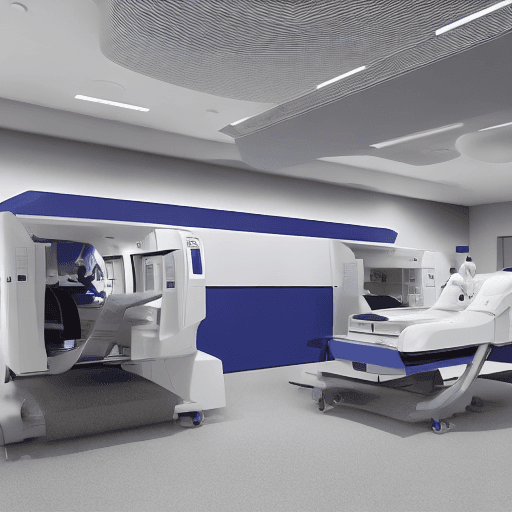 AI generated: Create an image of a modern radiology team standing proudly around their advanced imaging machines, ...