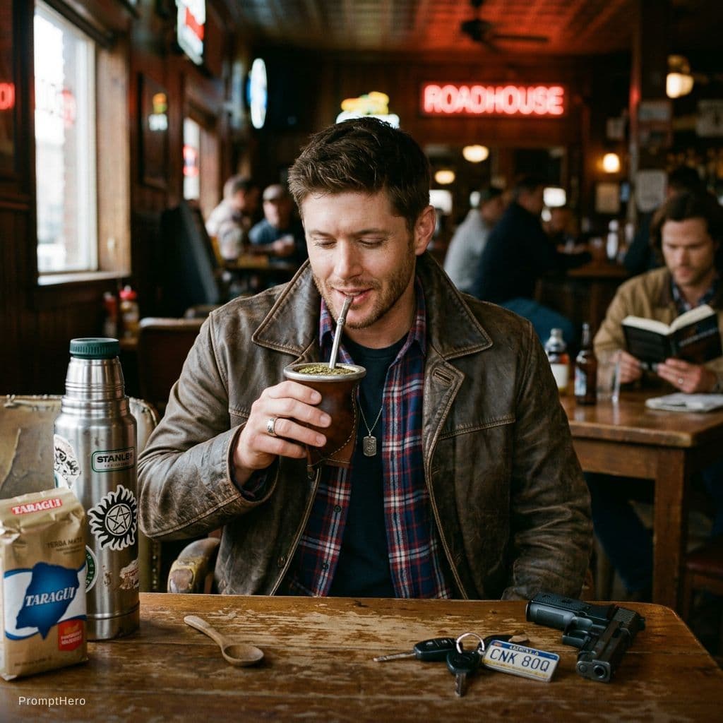 AI generated: Dean winchester tomando mate