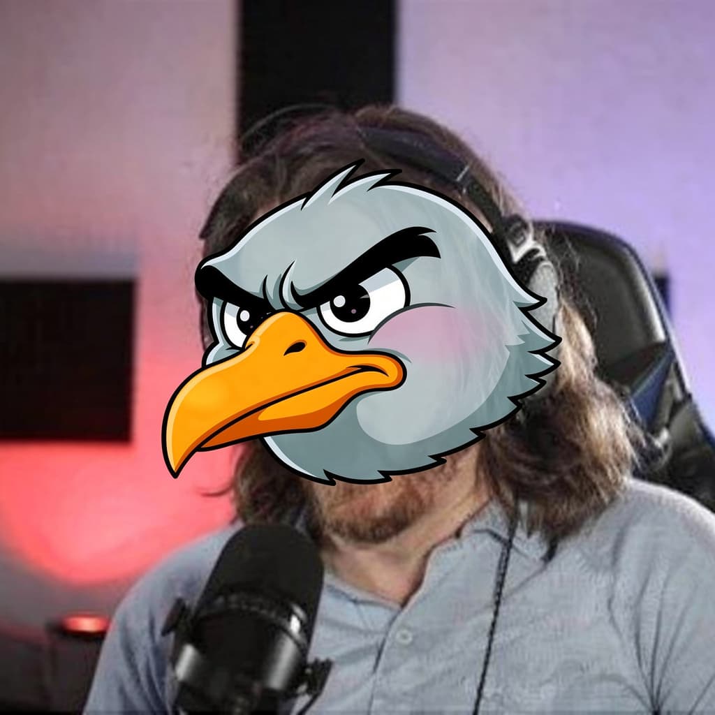 AI generated: I want a caricature of the image attached as an angry pigeon try to keep the face clear but keep it ...
