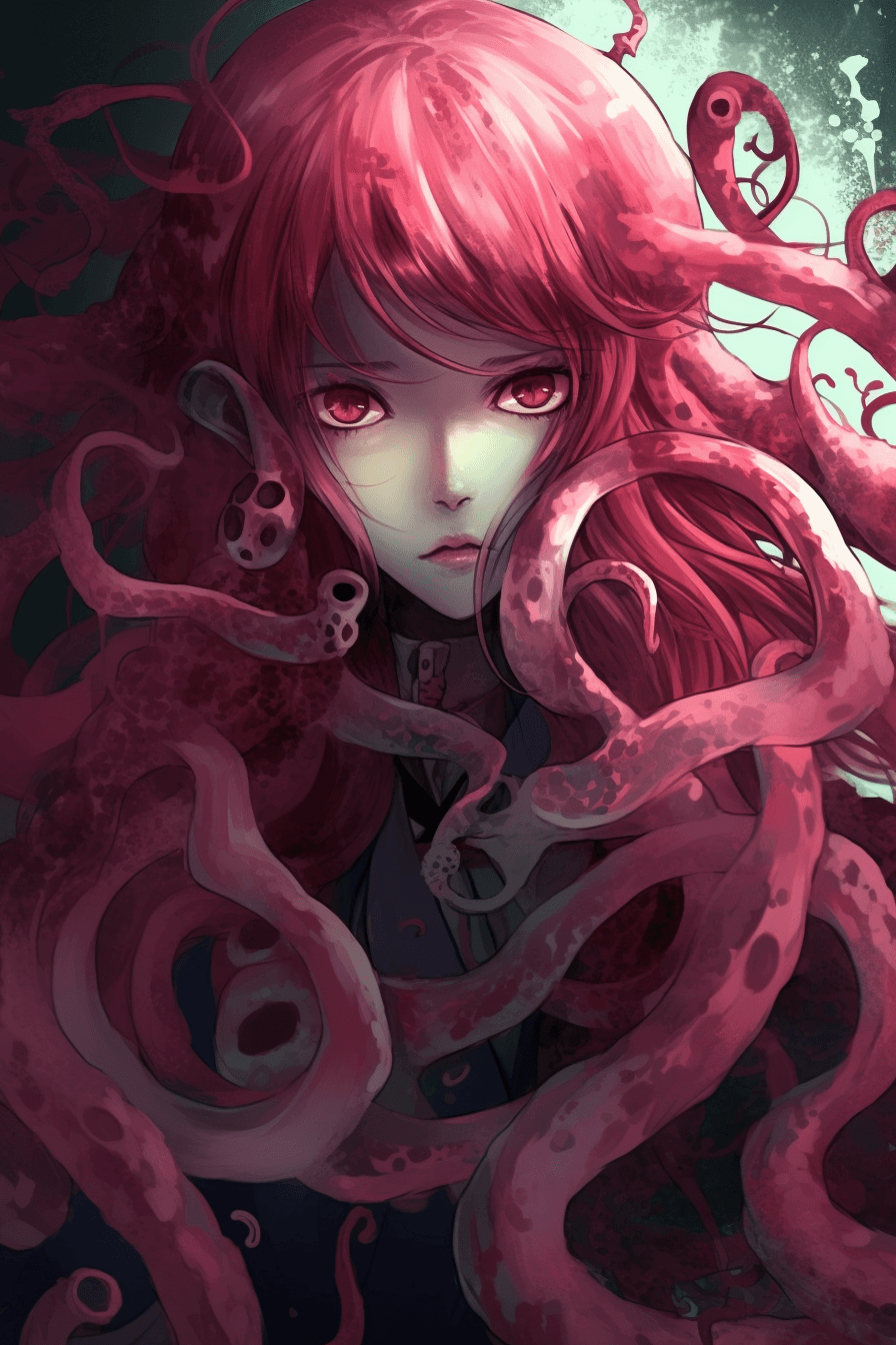 AI generated: Stunning waifu girl ::1 is attacked by slimy tentacles ::1 in her open mouth ::0.8 dressed in very r...