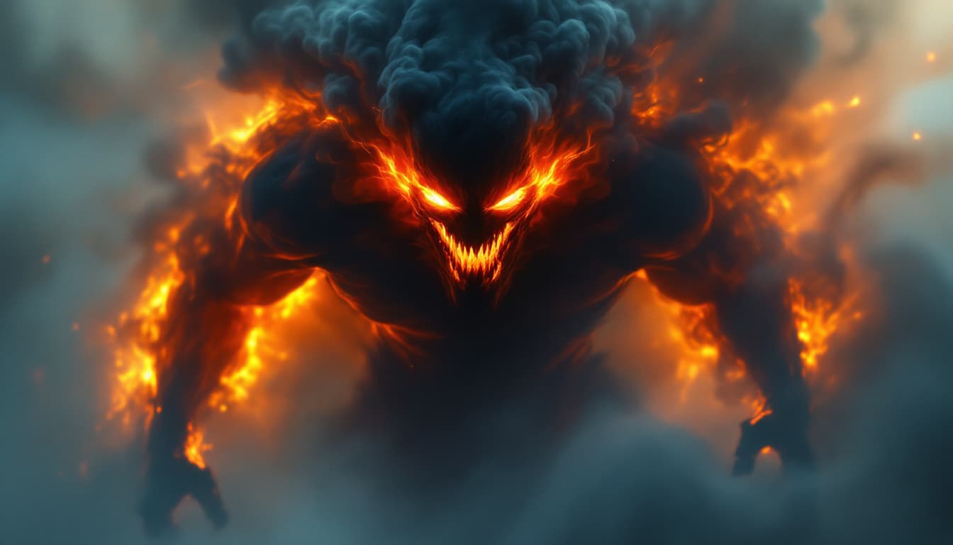 AI generated: Hyper realistic eye level professional  photo of a a menacing figure which consists only of smoke, i...
