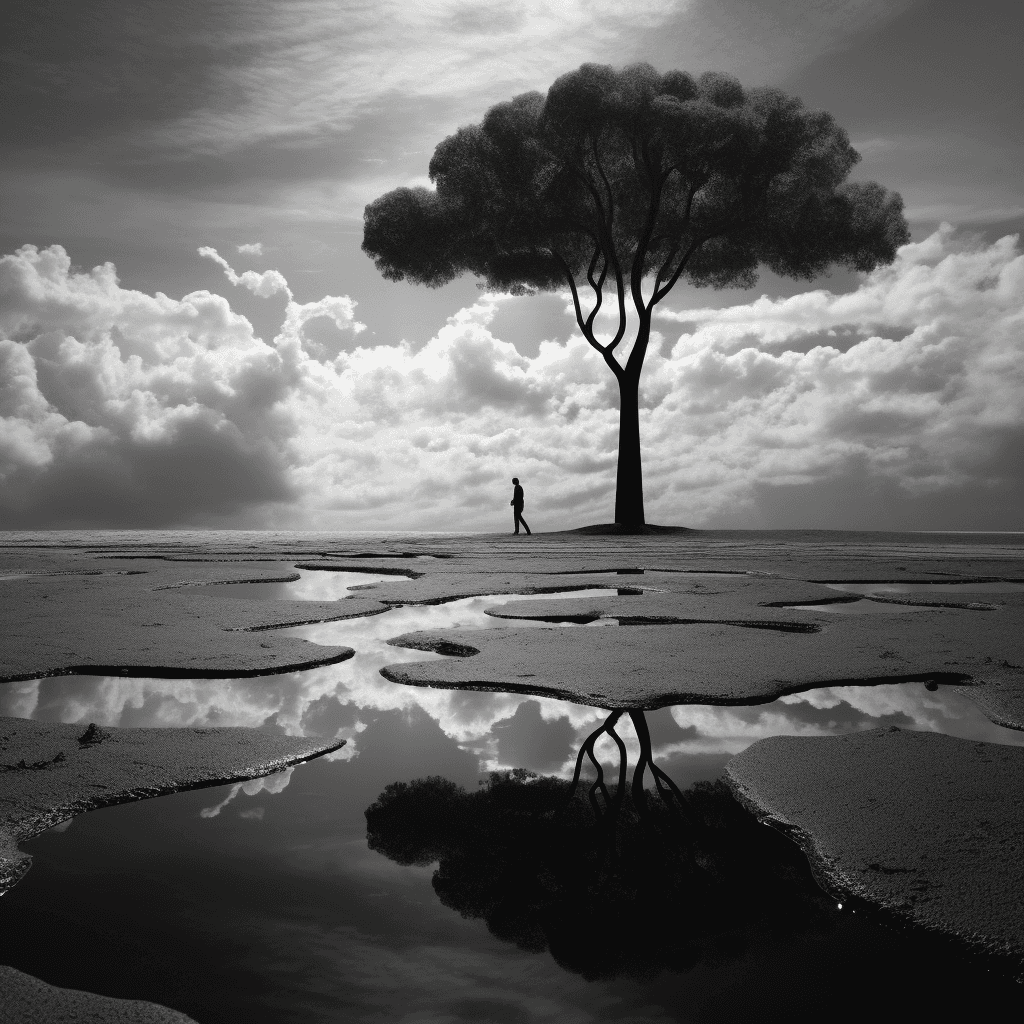 AI generated: Lonely surreal in the style of Jerry Uelsmann, black & white