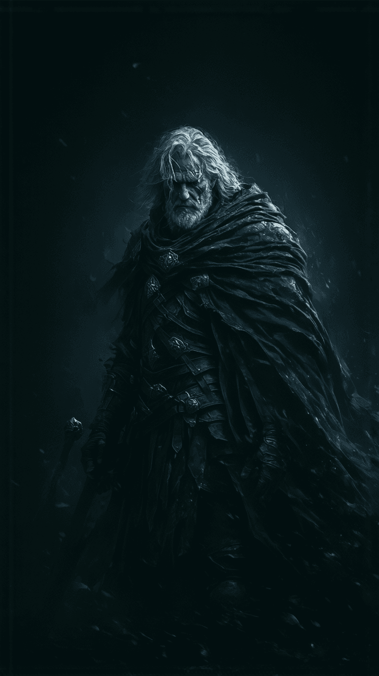 AI generated: A **legendary warrior**, standing **defiant against the tide of time and battle**, his **silver-stre...