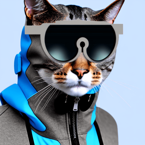 AI generated: Humanoid Male Cat with Azure Puffer Jacket and Black Sunglasses