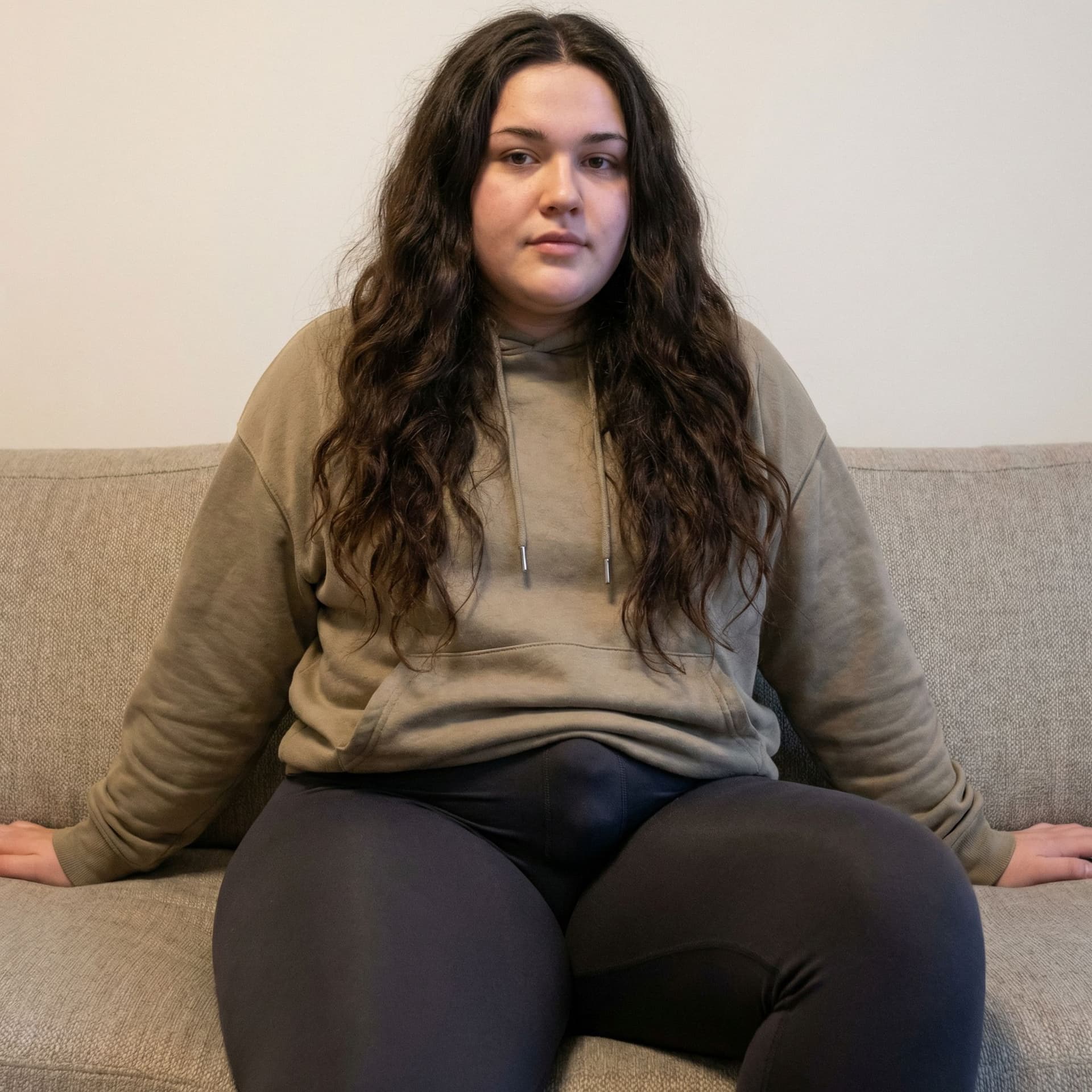 AI generated: 18 year old transgender girl. Thick curvy body. Large breasts. Long thick cock. 