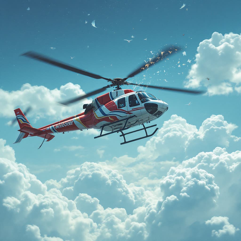 AI generated: The helicopter is about to fly into the free sky,but it broken ,that is dream lost