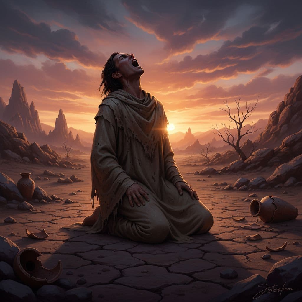 AI generated: Kneeling with open mouth 