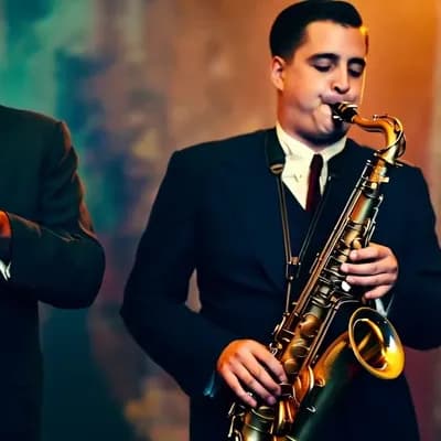 AI generated video: Jazz world, saxophone players, 50',surrealistic style 
