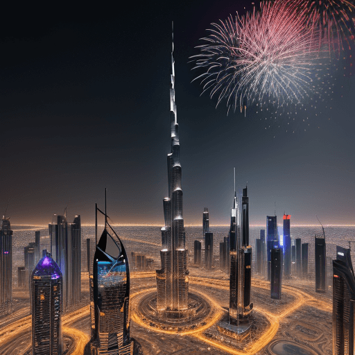 AI generated: Generate a hyperrealistic image of Dubai's iconic Burj Khalifa, illuminated by a spectacular firewor...