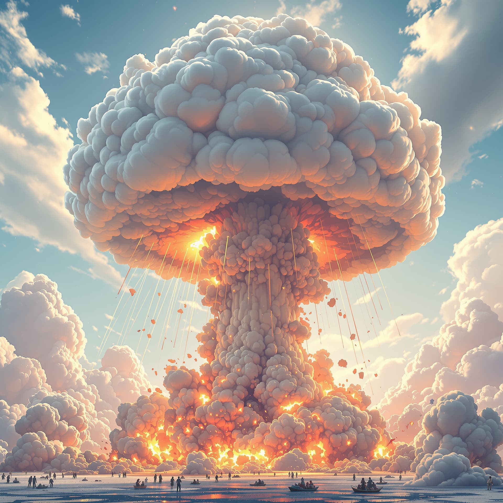 AI generated: giant anime cartoon mushroom cloud explosion, cinematic, hyper realism, high detail, octane render, ...