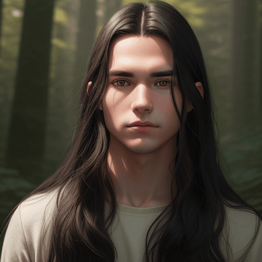 AI generated: a young man with long dark hair in front of her face, in the style of sony alpha a7 iii, symmetrical...
