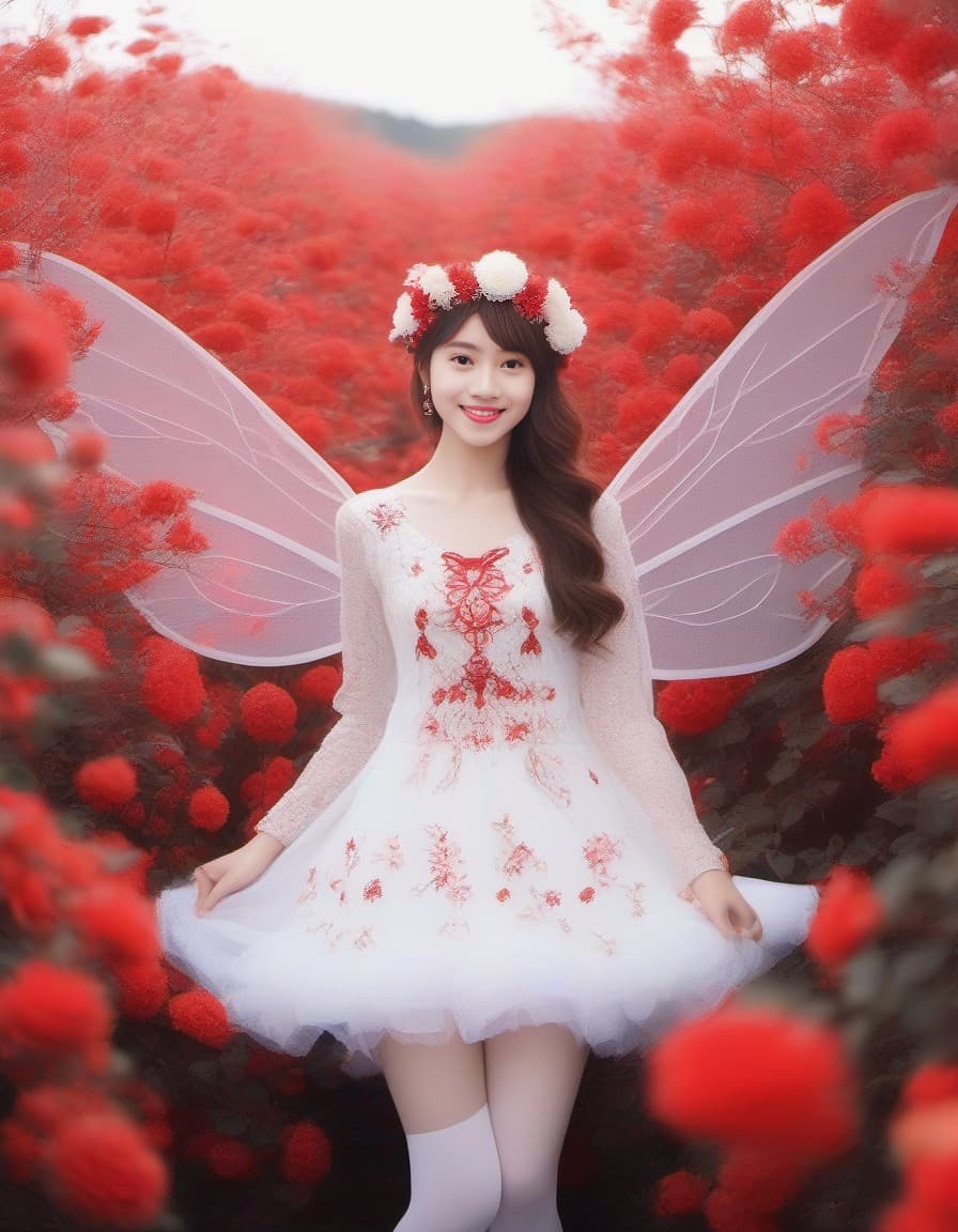 AI generated: (1woman), solo, looking_at_viewer, (full_body:1.5),(standing:1), (red Flower pattern leotard:1.1),(F...
