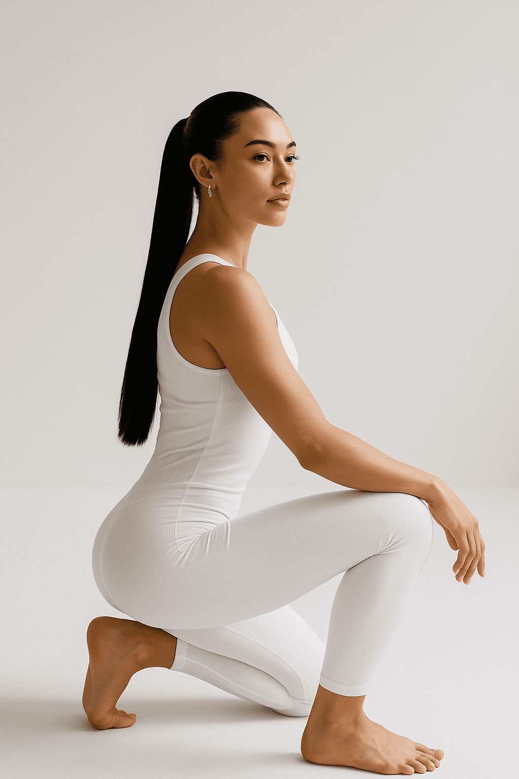 AI generated: {
  "title": "Minimalist Studio Portrait in White",
  "intent": "Create a clean, modern studio por...