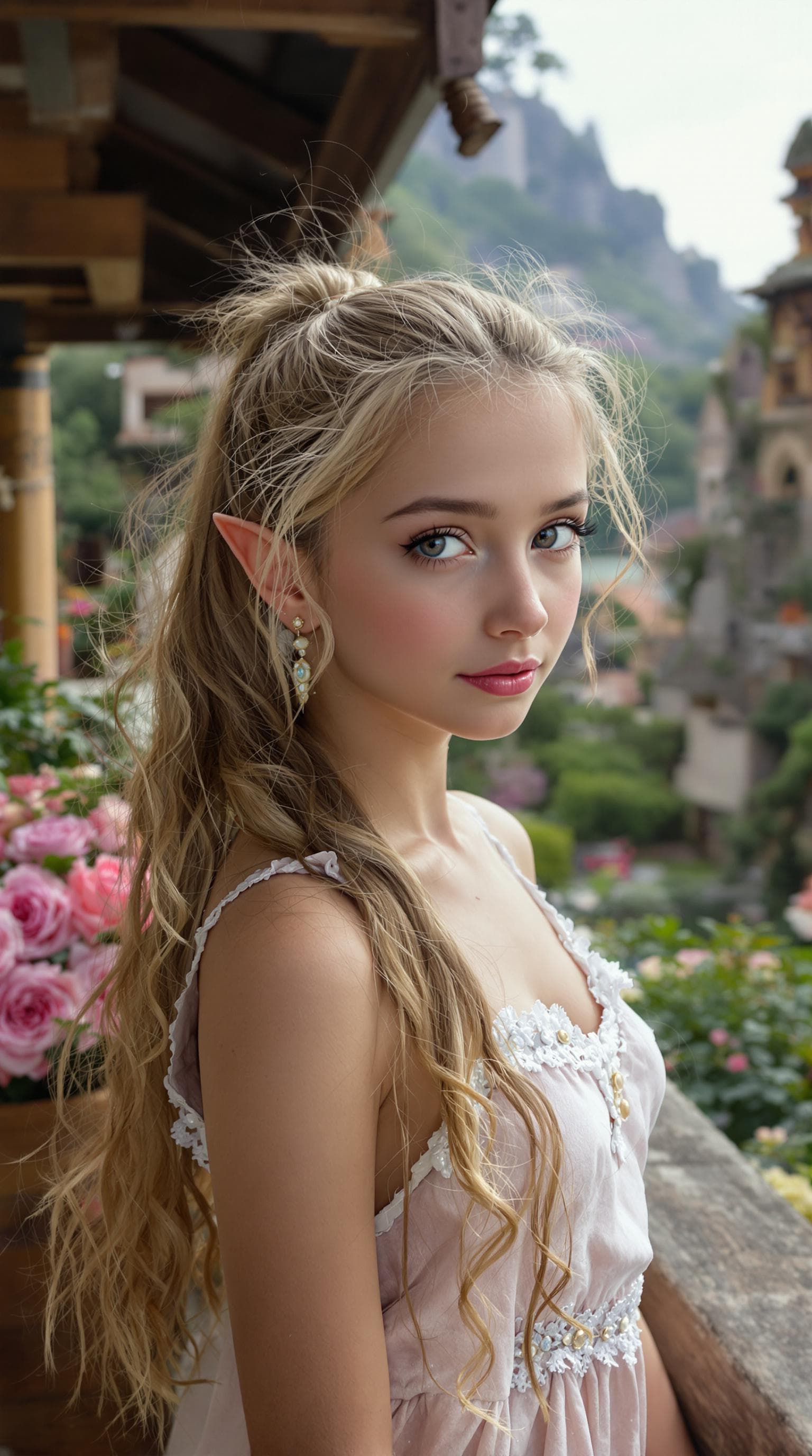 AI generated: a professional photo of a exceptionally beautiful girl in the world (age 9), nine year old) short ea...