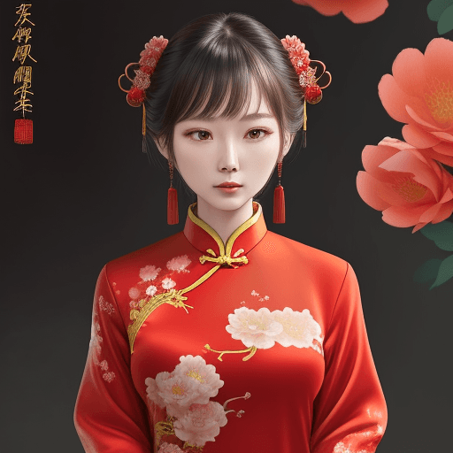 AI generated: chinese red blouse, in the style of dreamy and romantic compositions, floral explosions --ar 24:37 -...