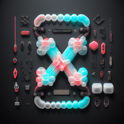 AI generated: Typography letters MLB, hardware parts and cables full of laces, foam bubble translucent, colour blo...